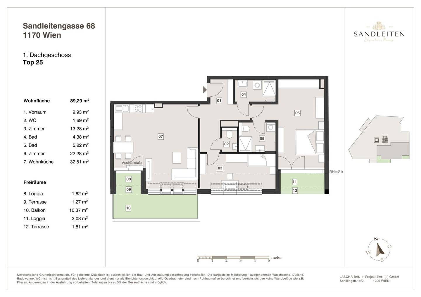 Draußen auf drei Arten: Exklusive 3-Zimmer-Dachgeschosswohnung mit Loggia, Balkon & Terrasse || Sandleitengasse 68