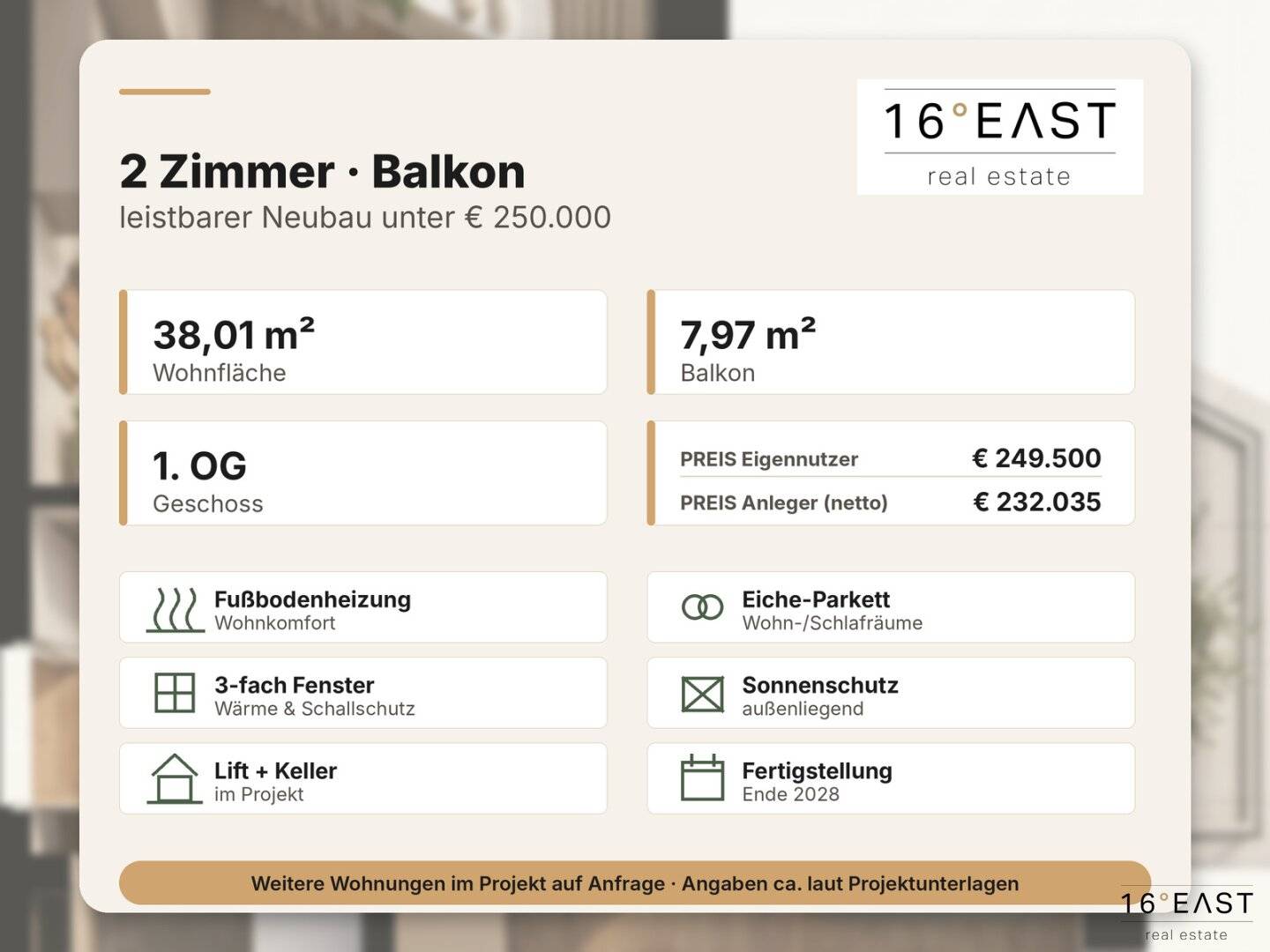 2-Zimmer-Neubau mit Balkon | unter € 250.000