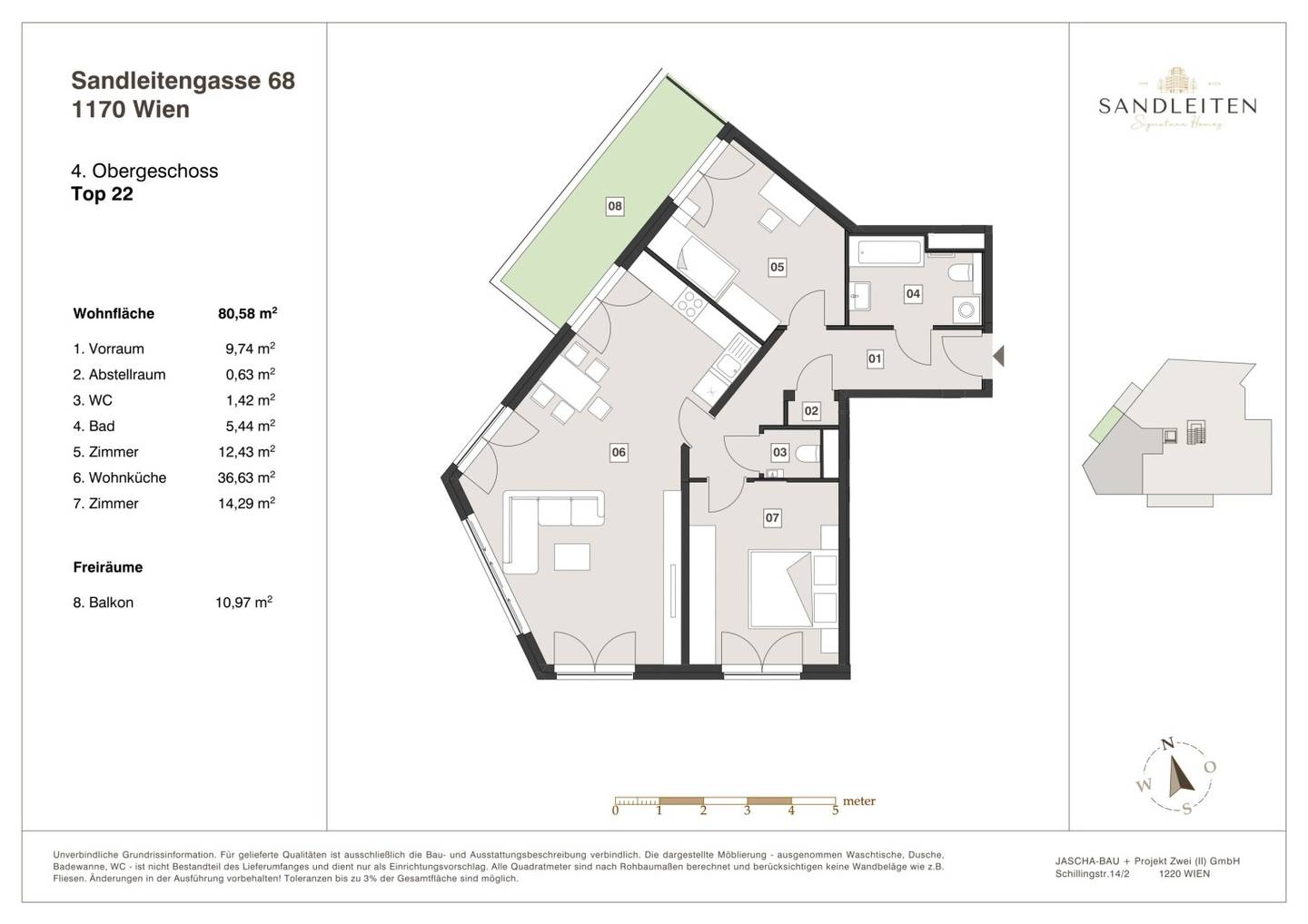 Gipfel des Wohnkomforts: Edle 3-Zimmer-Wohnung mit großem Balkon im 4. OG || Sandleitengasse 68