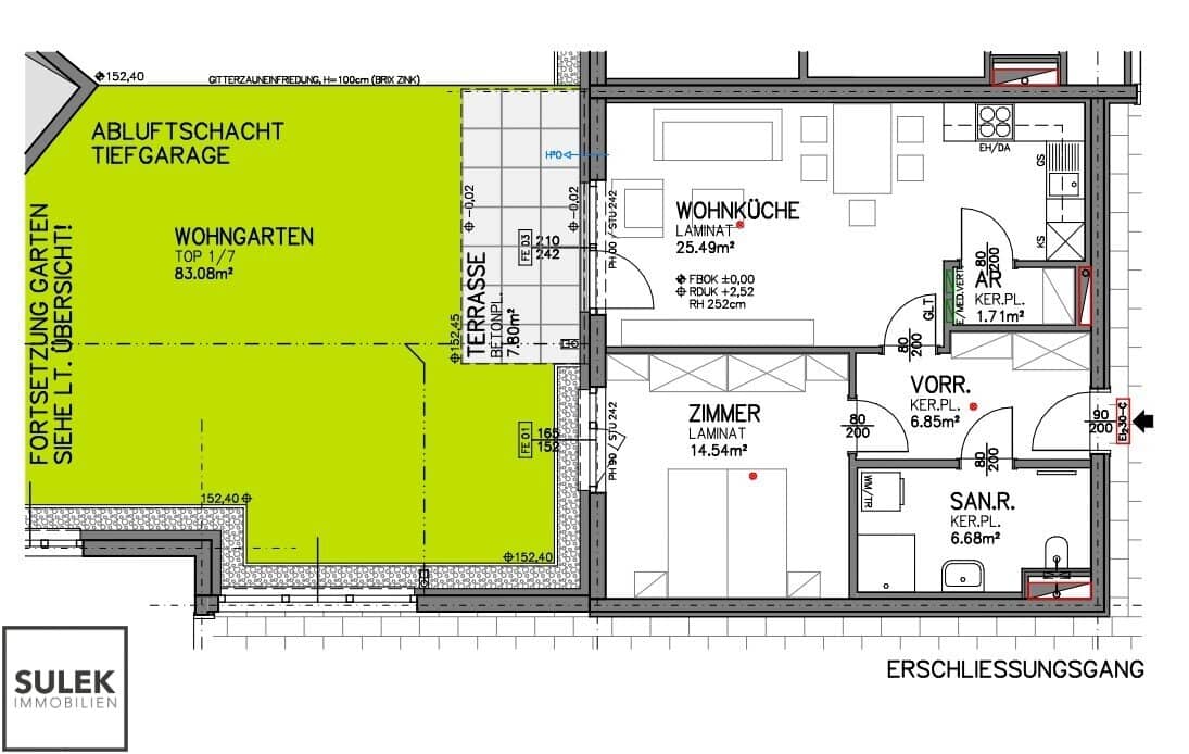Gartenwohnung in Eisenstadt - 55,27 m², Garten 83 m², 2 Zimmer