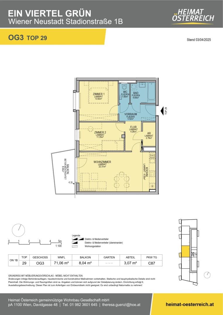 ERSTBEZUG in Wiener Neustadt – hochwertige 3-Zimmer-Wohnung mit Balkon und Tiefgarage im „ein viertel grün“