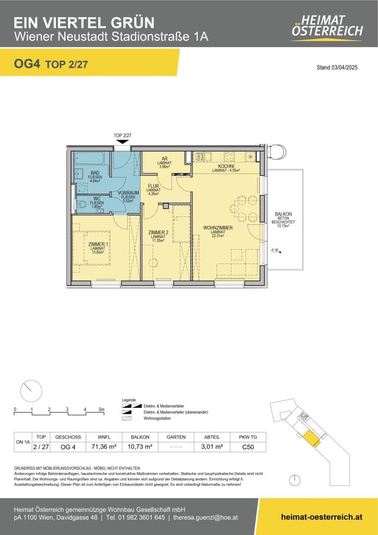 ERSTBEZUG „ein viertel grün“ in Wiener Neustadt - stilvolle 3 Zimmerwohnung mit Balkon