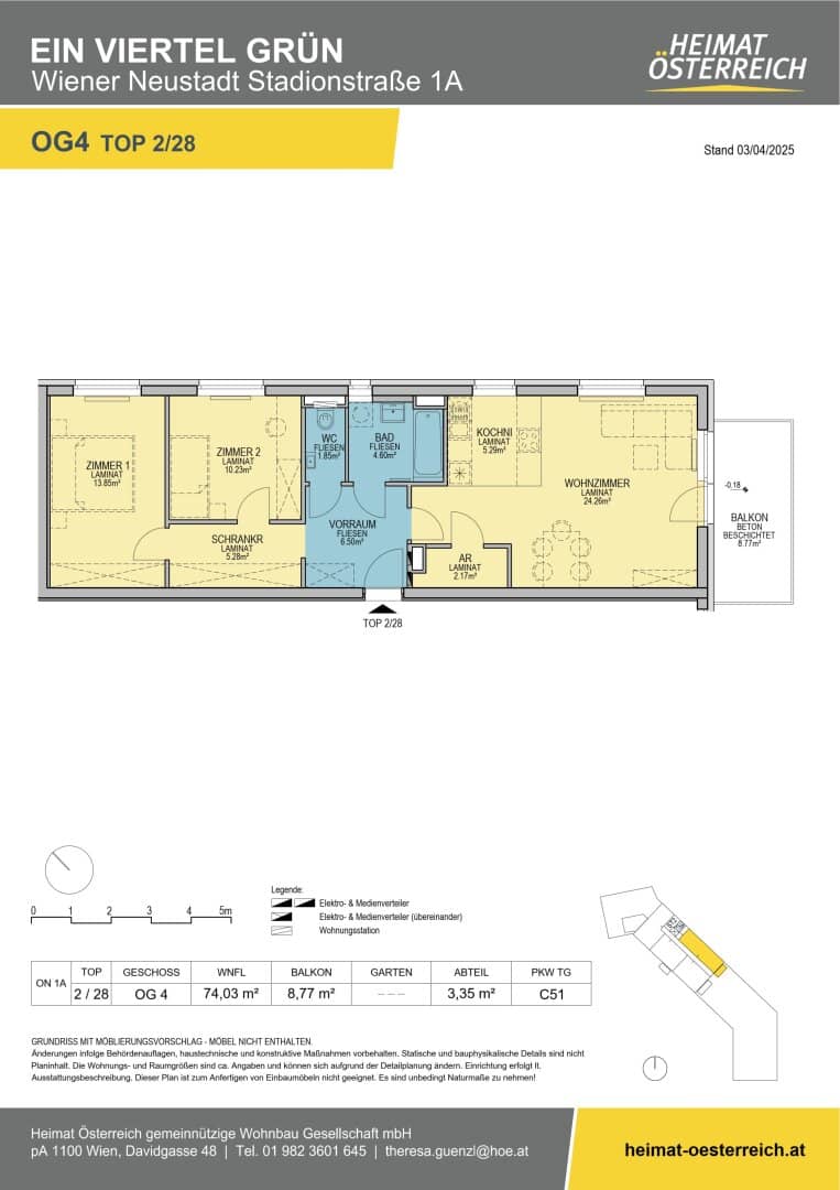 ein viertel grün Wiener Neustadt modern 3 room apartment with balcony on the top floor