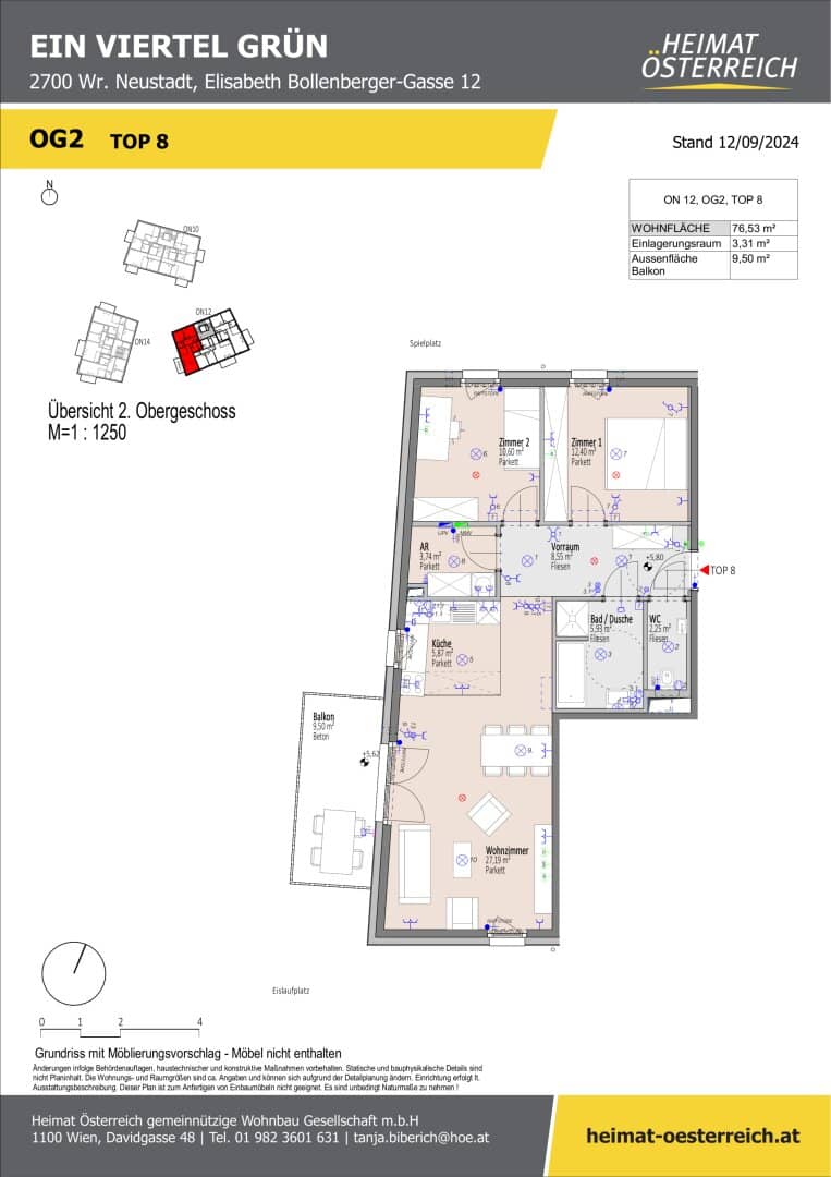 ERSTBEZUG „ein viertel grün“ in Wr. Neustadt – 3-Zimmer-Wohnung mit Balkon
