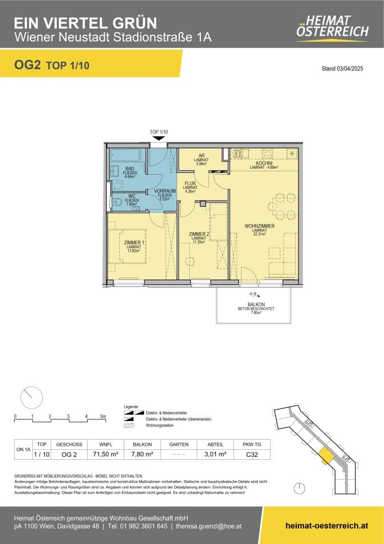 Modernes Wohnen in Wiener Neustadt – 3-Zimmer-Erstbezugswohnung im „ein viertel grün“