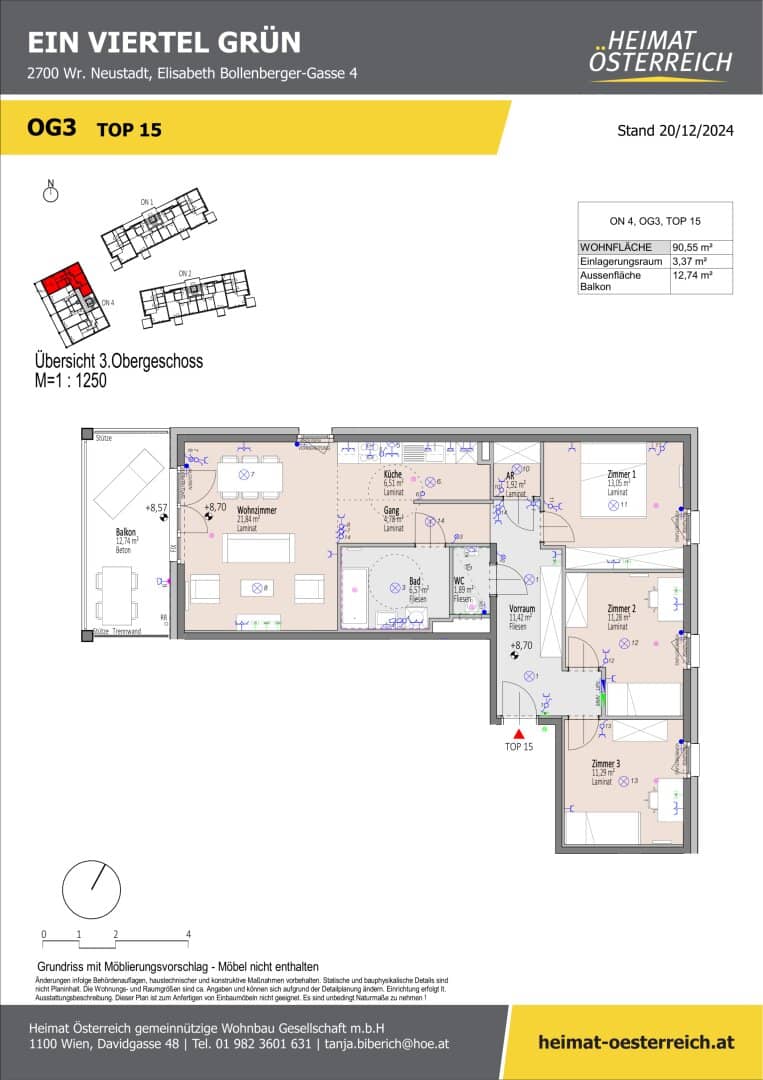 ERSTBEZUG "ein viertel grün" in Wr. Neustadt – exklusive 4 Zimmerwohnung mit Balkon