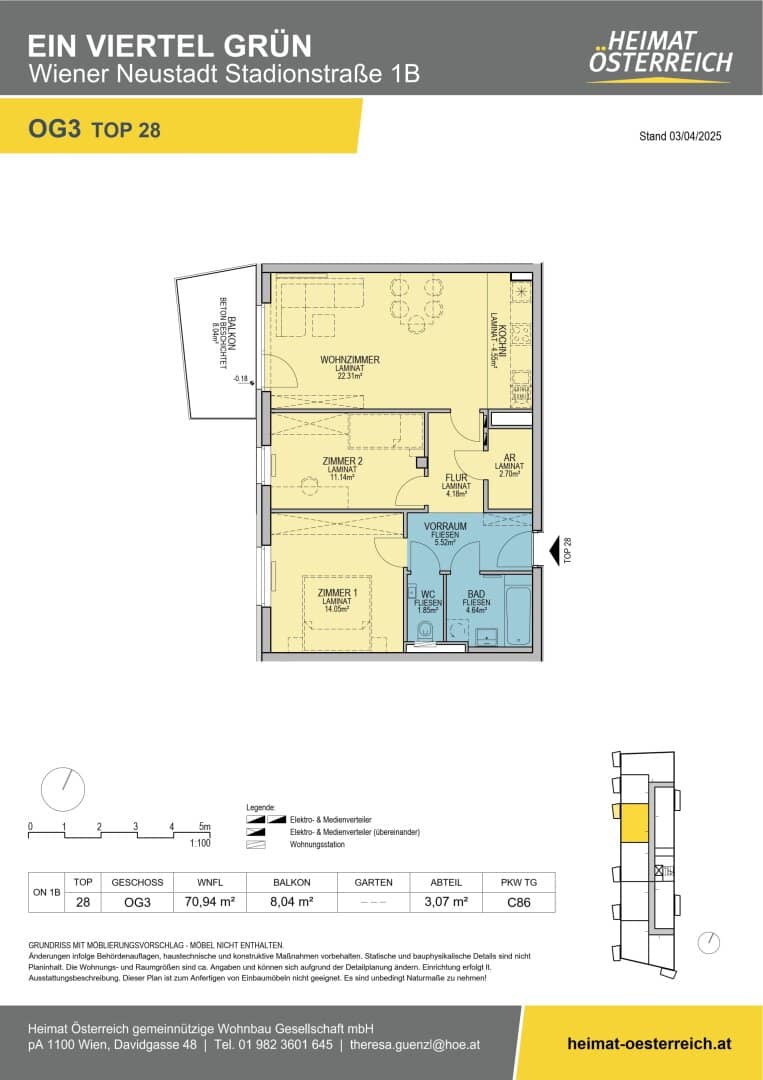 ein viertel grün in Wiener Neustadt dreamlike 3-room apartment on the 3rd floor with balcony first occupancy