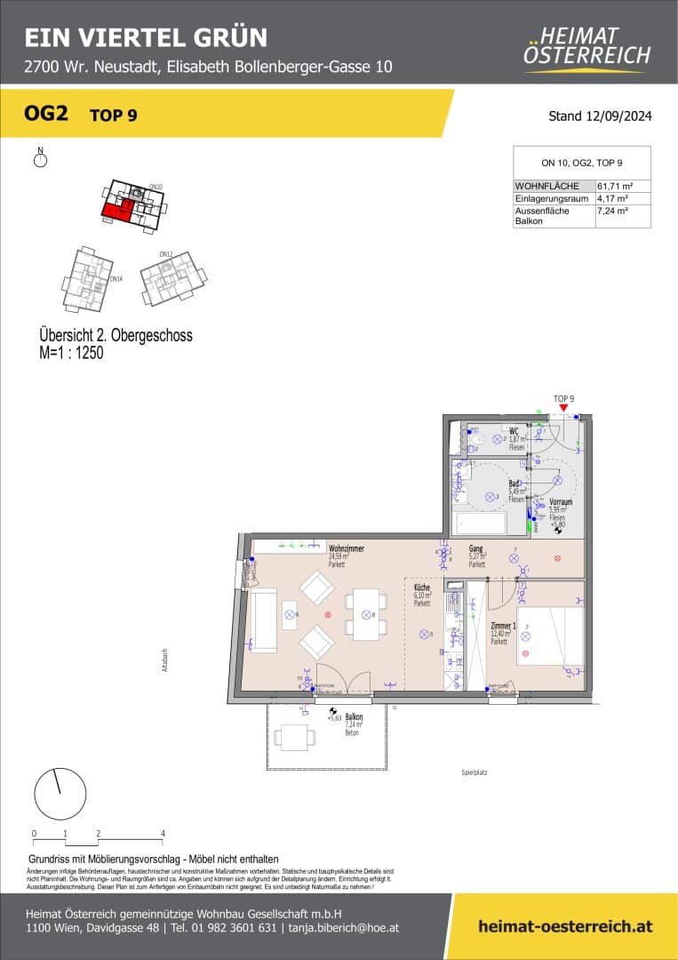 First occupancy ein viertel grün in Wr. Neustadt spacious two room apartment with balcony