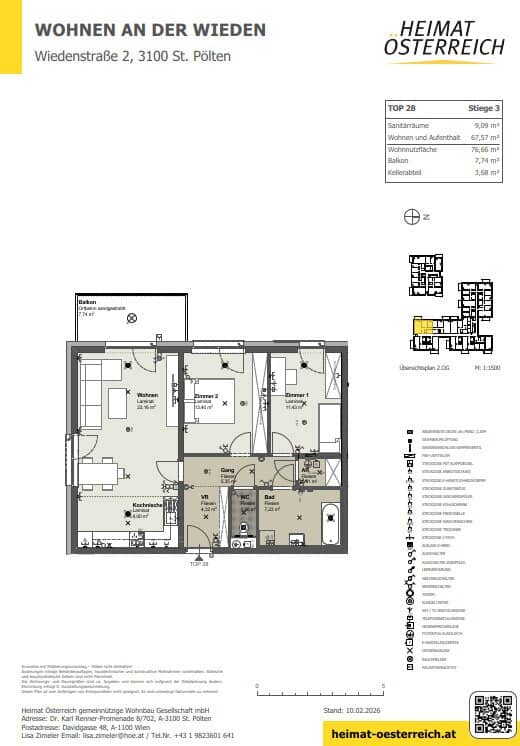 Erstbezug in St. Pölten: Hochwertige 3-Zimmer-Wohnung mit Balkon und Tiefgarage