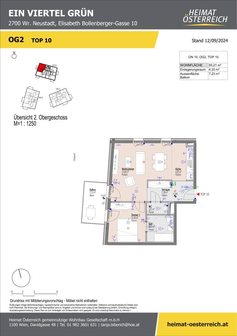 First occupancy ein viertel grün in Wr. Neustadt, 2 room apartment on the 2nd floor with balcony