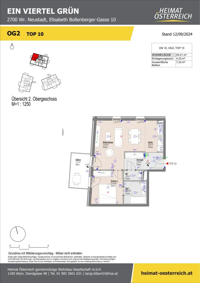 ERSTBEZUG „ein viertel grün“ in Wr. Neustadt– 2-Zimmer-Wohnung im 2. OG mit Balkon