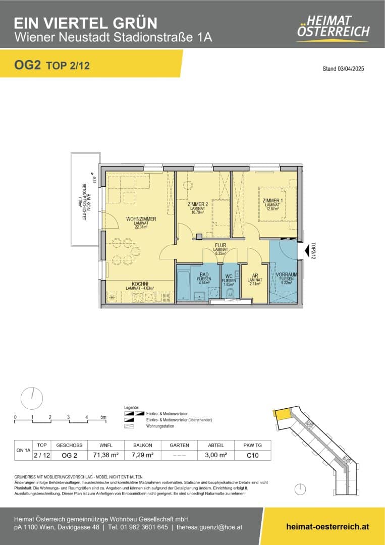 „ein viertel grün“ in Wiener Neustadt ERSTBEZUG - 3-Zimmer-Wohnung mit Balkon und Top-Ausstattung