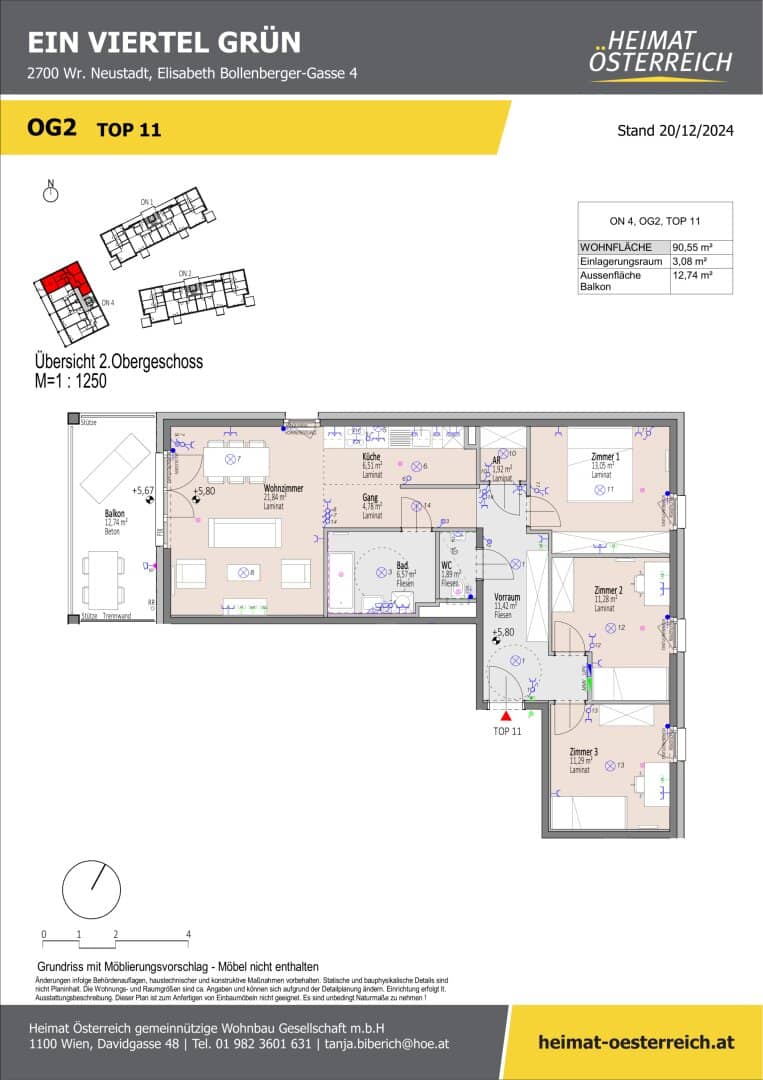 ERSTBEZUG "ein viertel grün" in Wr. Neustadt – 4 Zimmer Familienhit mit Balkon