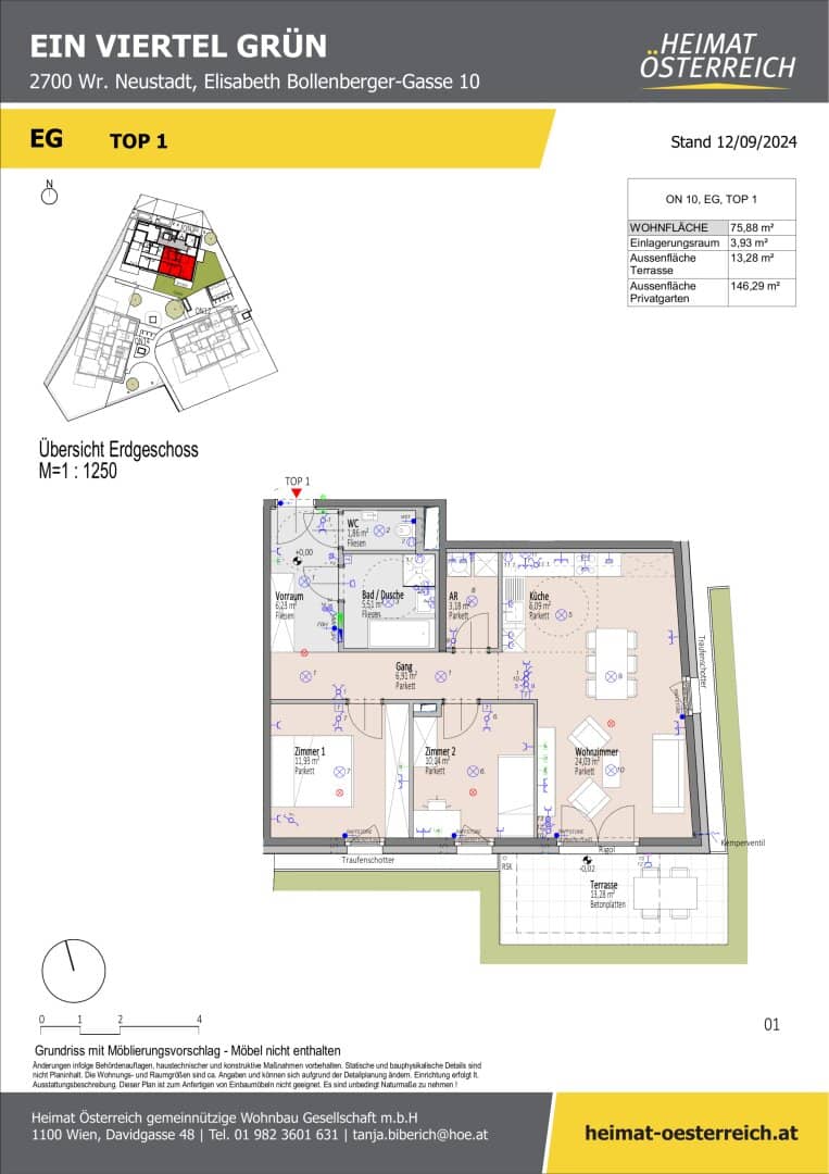 ERSTBEZUG "ein viertel grün" in Wr. Neustadt - moderne 3 Zimmer Gartenwohnung