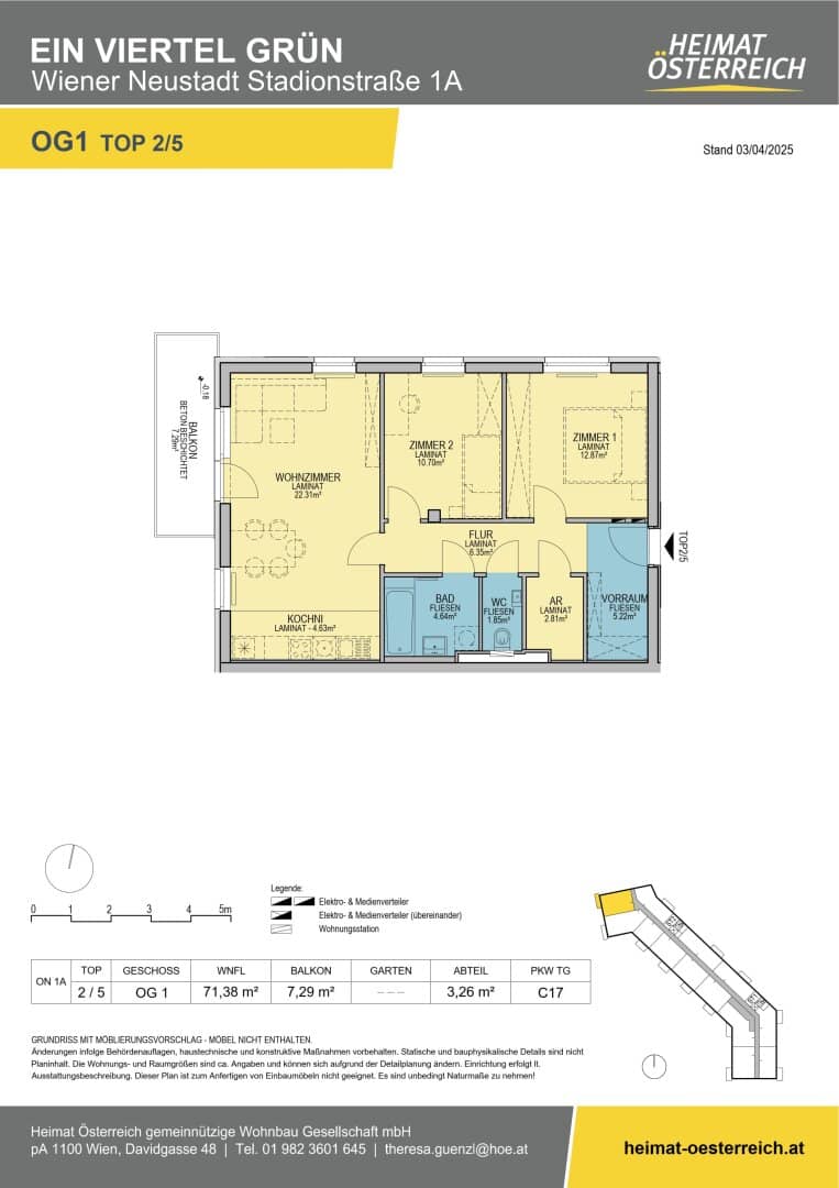 First occupancy in Wiener Neustadt ein viertel gruen beautiful 3 room apartment with balcony