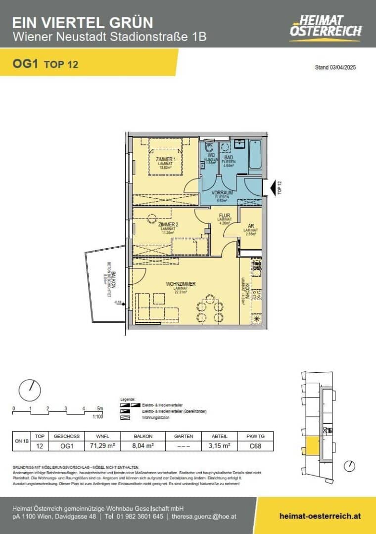 First-time occupancy in Wiener Neustadt, charming 3-room apartment with balcony in ein viertel grün