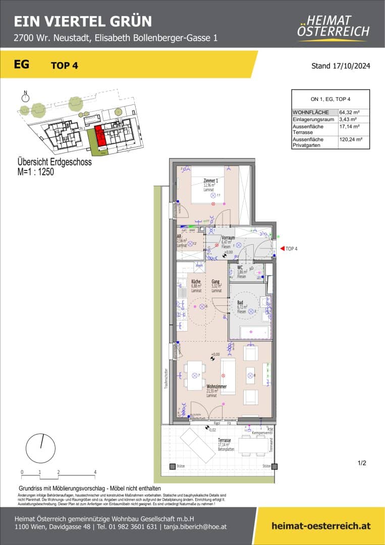 ERSTBEZUG "ein viertel grün" in Wr. Neustadt - 2 Zimmerwohnung mit großem Garten