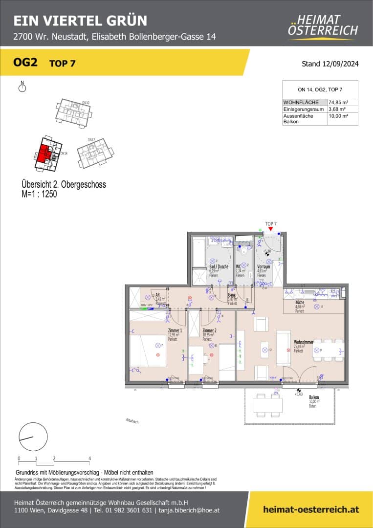 First occupancy "ein viertel grün" in Wr. Neustadt - wonderful 3 room apartment with balcony; de integração