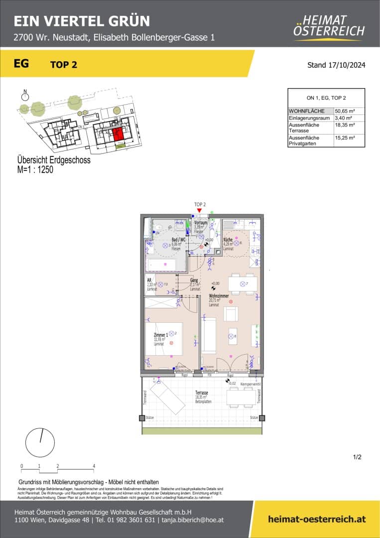ERSTBEZUG "ein viertel grün" in Wr. Neustadt - schöne 2 Zimmerwohnung mit Freifläche