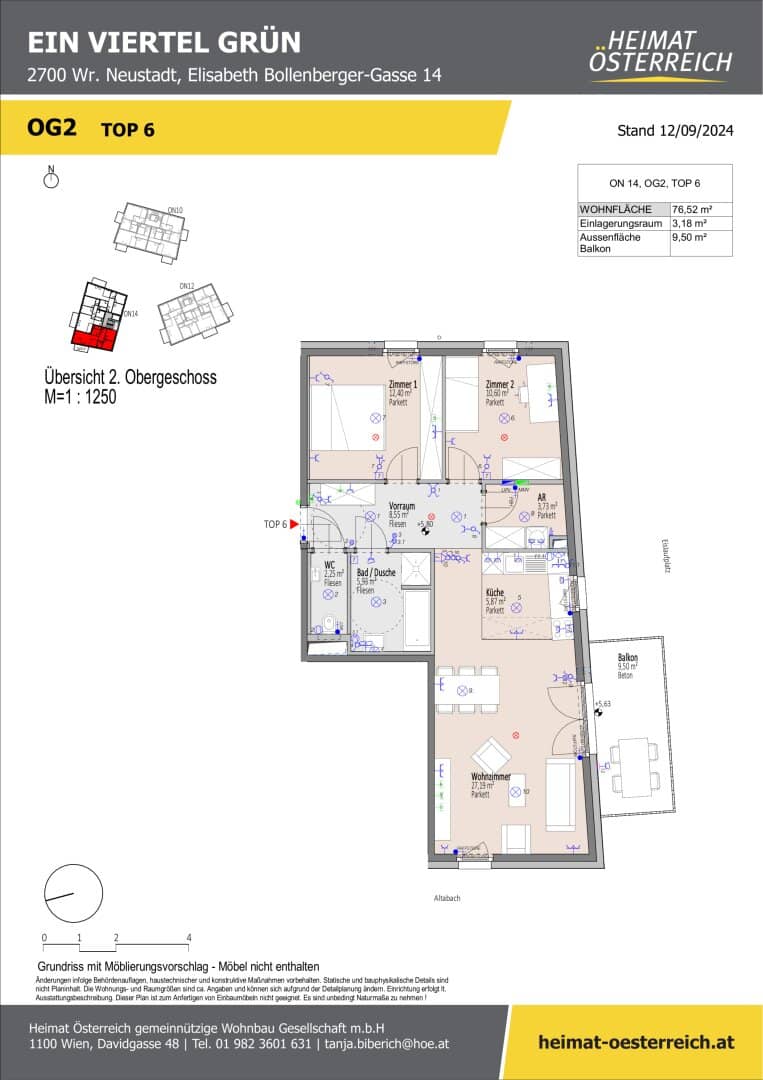 ERSTBEZUG „ein viertel grün“ in Wr. Neustadt – 3-Zimmer-Traumwohnung mit Balkon
