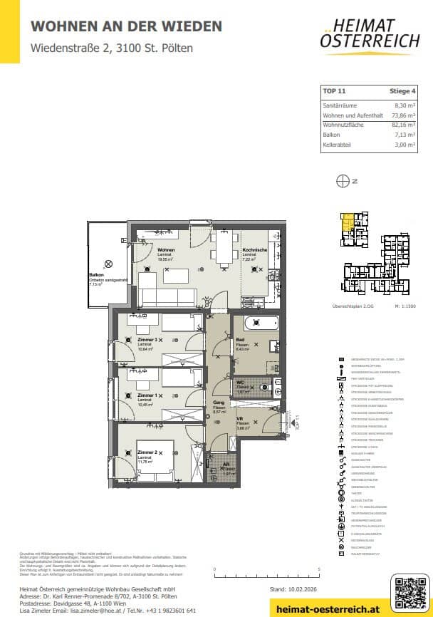 Erstbezug in St. Pölten: Moderne 4-Zimmer-Wohnung mit Balkon und durchdachter Raumaufteilung