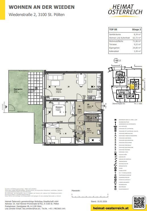 St. Pölten: Modern 3-room apartment in first occupancy with a compact garden