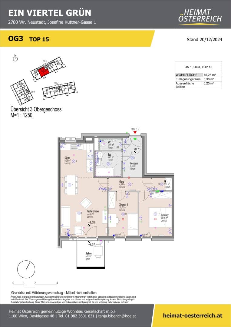ERSTBEZUG "ein viertel grün" in Wr. Neustadt - einladende 3 Zimmerwohnung mit Balkon