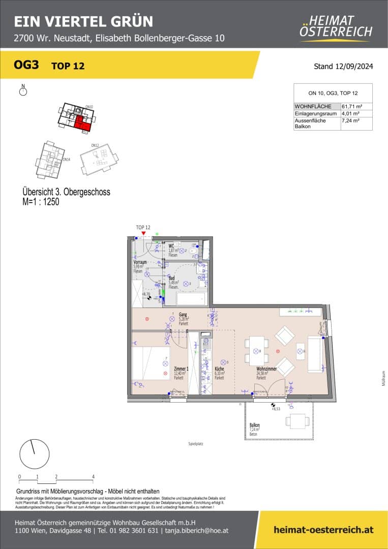 ERSTBEZUG "ein viertel grün" in Wr. Neustadt -  2 Zimmerwohnung mit Balkon im 3. OG