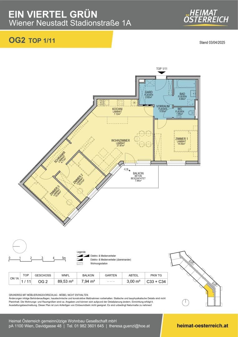 ERSTBEZUG „ein viertel grün“ in Wiener Neustadt - ein Traum für Familien - 4 Zimmerwohnung in zentraler Lage mit Balkon