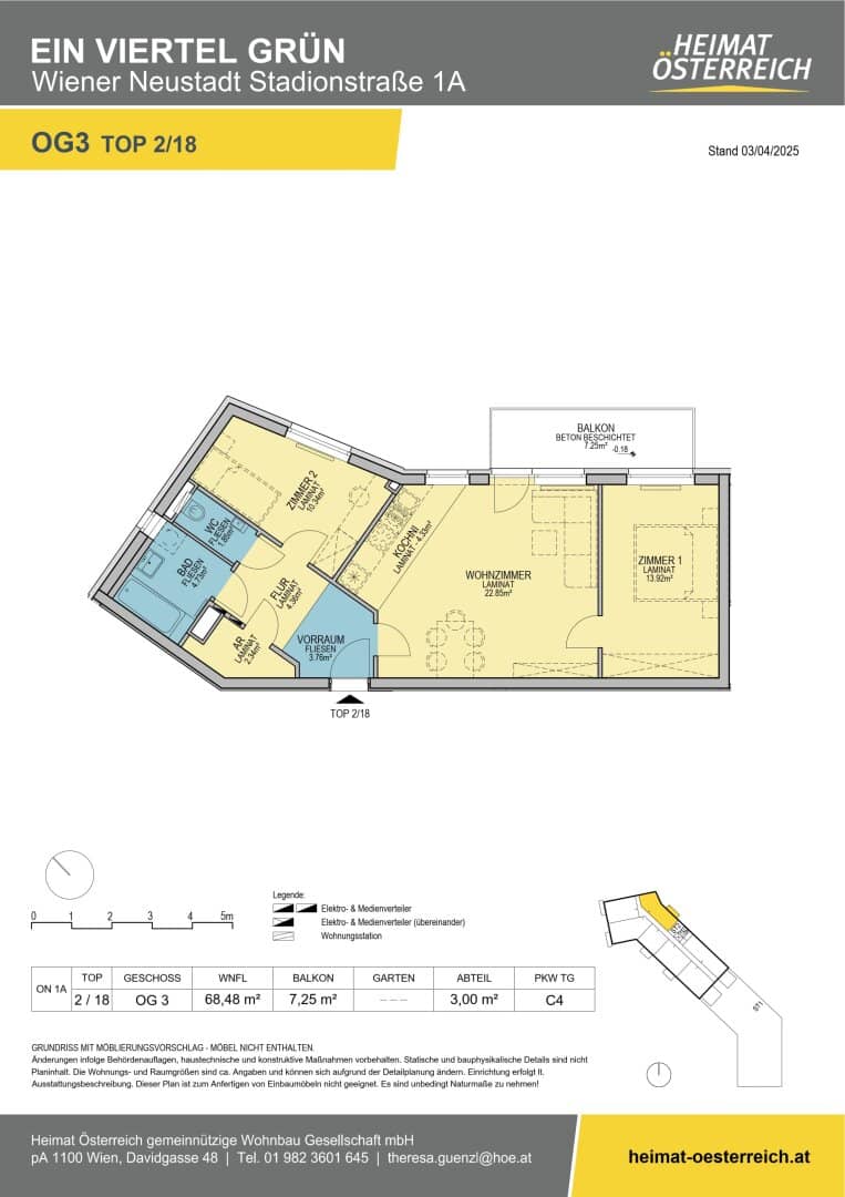 First occupancy ein viertel grün in Wiener Neustadt centrally located three room apartment with balcony while preserving project name and place names unchanged in English translation and German original in German title, no quotes or trailing punctuation, as required by the task.