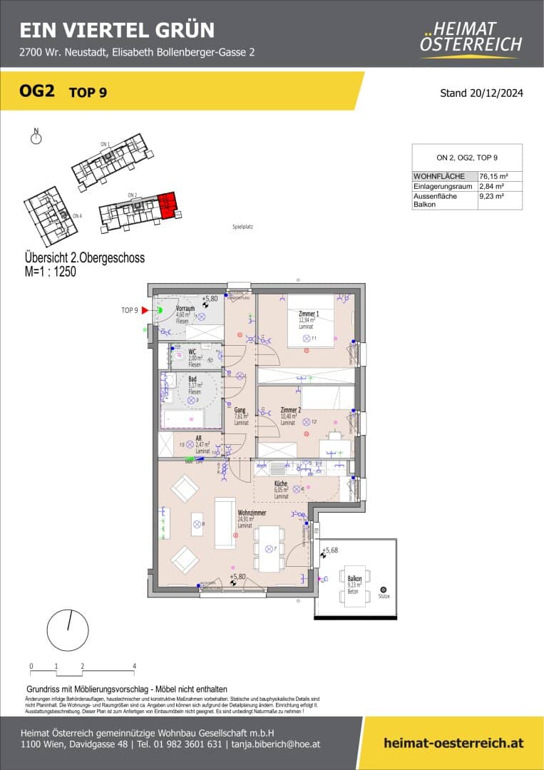 Top location "ein viertel grün" in Wr. Neustadt first class three room apartment with balcony
