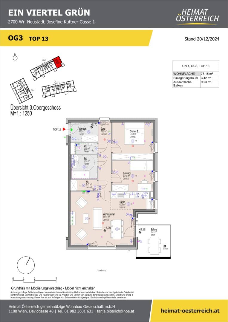 ERSTBEZUG "ein viertel grün" - schöne 3 Zimmerwohnung im Herzen von Wr. Neustadt