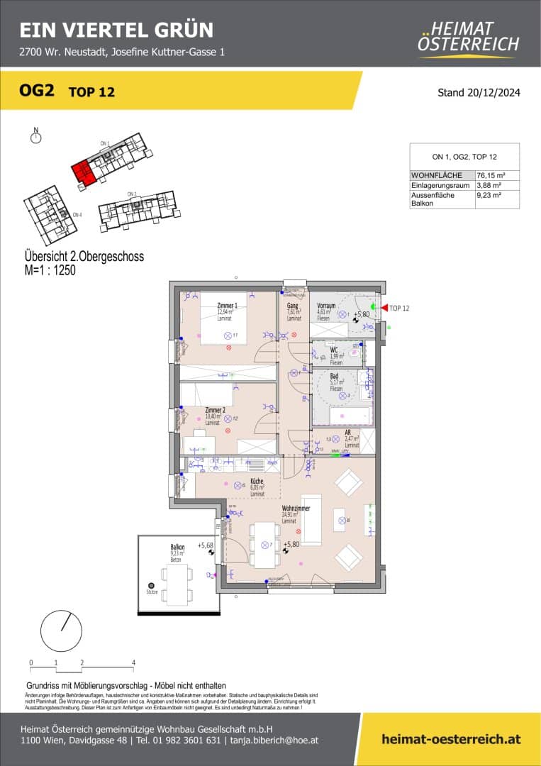 Exklusiver Erstbezug: "ein viertel grün" in Wr. Neustadt - fabelhafte 3 Zimmerwohnung