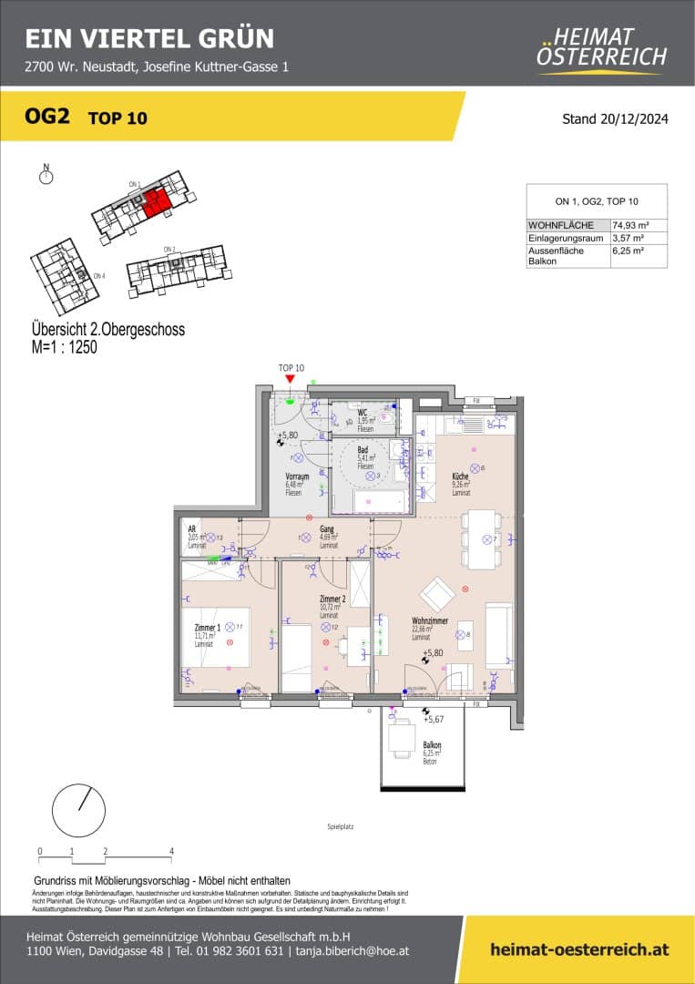 ein viertel grün in Wiener Neustadt, a 3 room apartment in first occupancy in a prime location