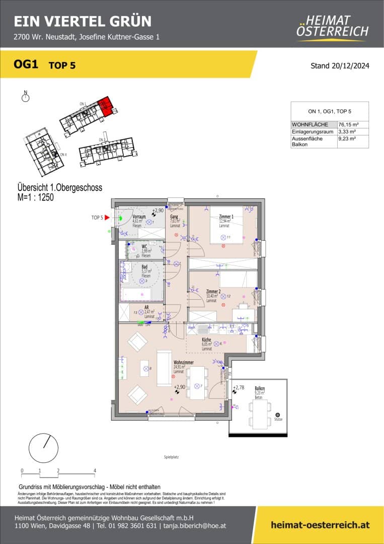 "ein viertel grün" in Wr. Neustadt - 3 Zimmerwohnung mit Balkon & TG - Erstbezug