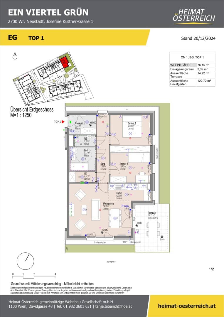 ERSTBEZUG "ein viertel grün" in Wr. Neustadt - bezaubernde 3 Zimmer Gartenwohnung
