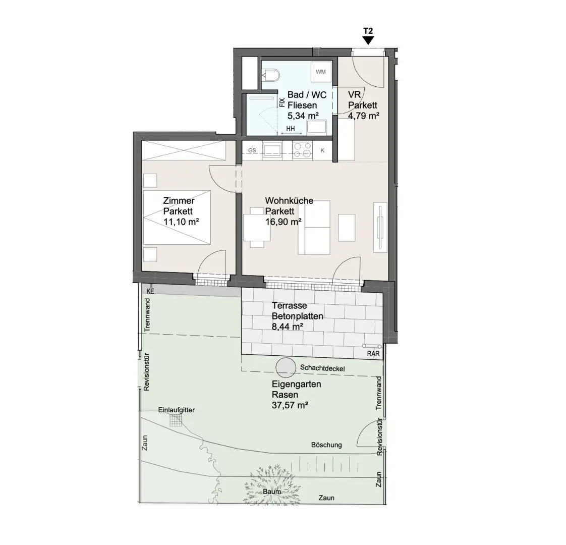 2-room garden apartment in first occupancy directly at the park