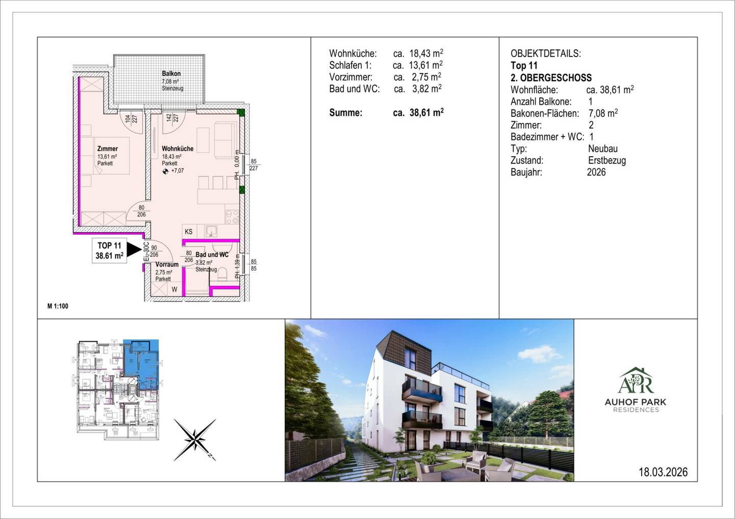 Auhof Park Residences: 2 room apartment with balcony | First occupancy 2027