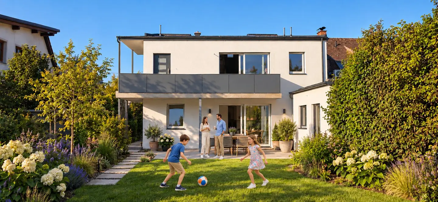 NEUER PREIS - GRÖSSERER GARTEN !!! Exklusive Erstbezug-Doppelhaushälfte in Linz, Wambachsiedlung - Wohlfühl-Oase!