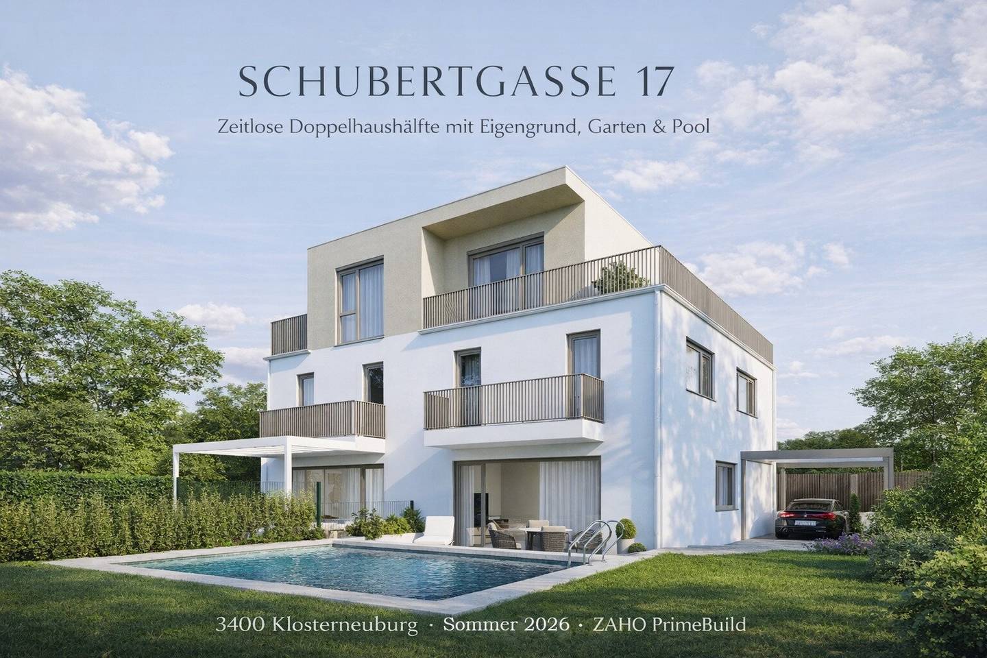 Zeitlose Doppelhaushälfte mit Pool und Carport