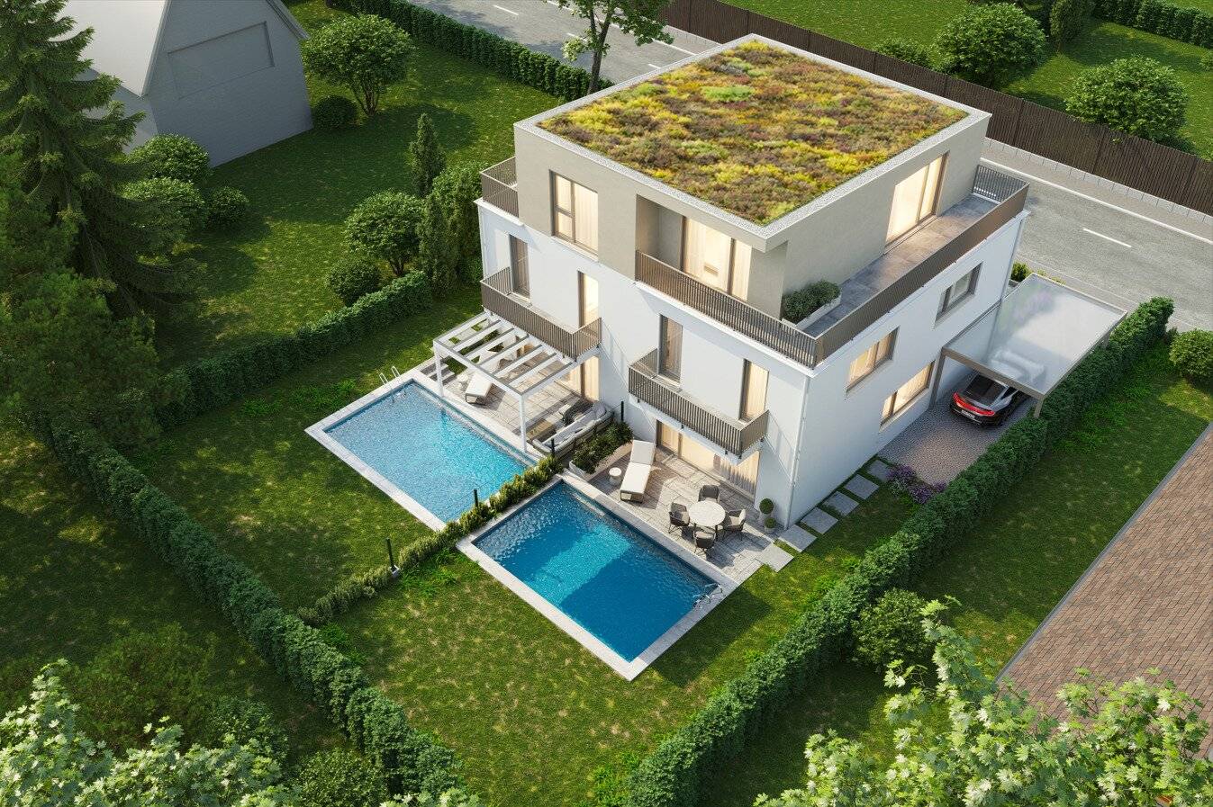 Zeitlose Doppelhaushälfte mit Pool und Carport