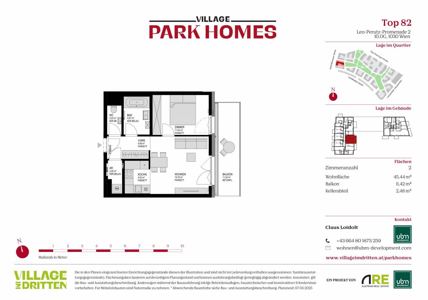 „Village im Dritten – PARK HOMES“ Provisionsfreie 2-Zimmer Eigentumswohnung (Erstbezug) Top 82