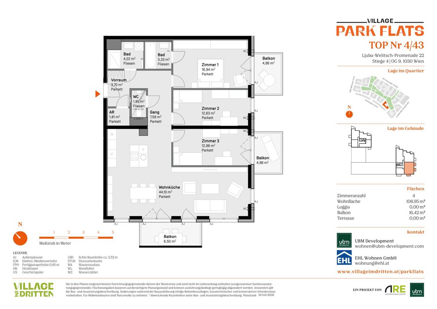Village im Dritten – PARK FLATS Commission free 4 room apartment with balcony (First occupancy!)