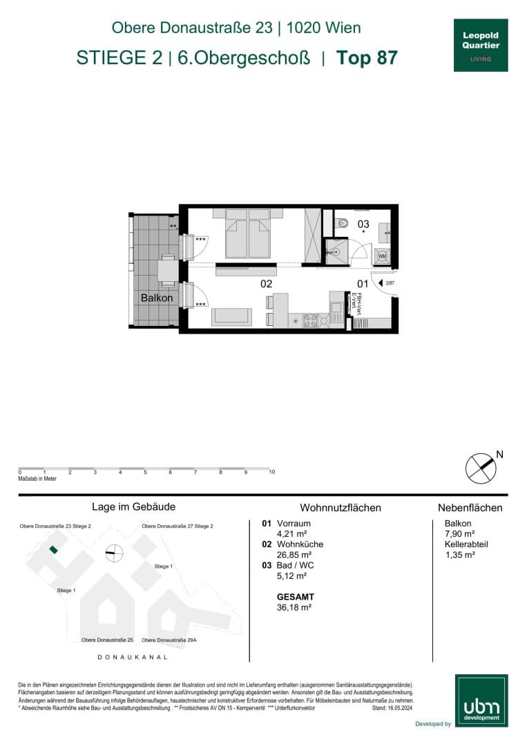 „Leopold Quartier“ Optimal geschnittenes Mikroapartment mit Balkon (Erstbezug & Provisionsfrei!) Top 87