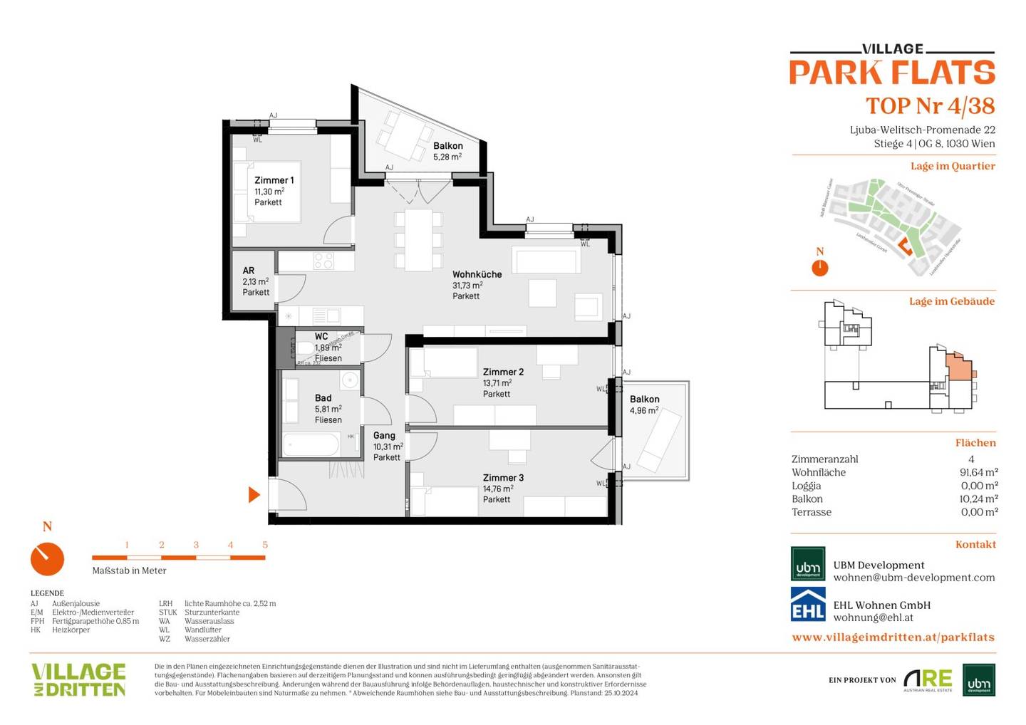 Village im Dritten – PARK FLATS No commission 4-room apartment with balcony (First occupancy!)