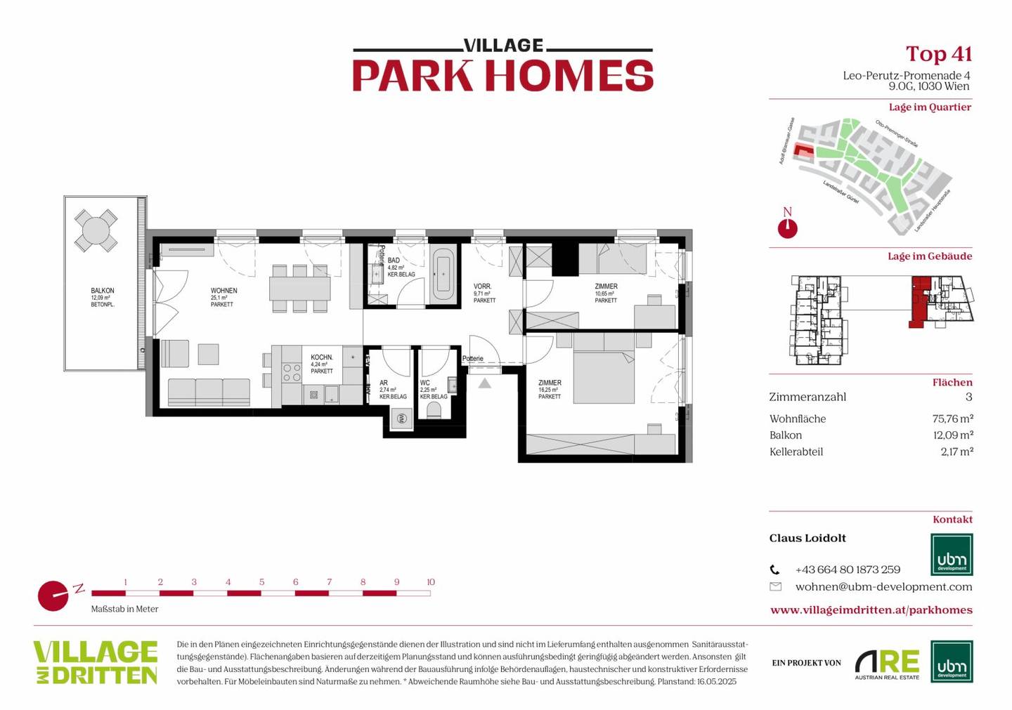 „Village im Dritten – PARK HOMES“ Provisionsfreie 3-Zimmer Eigentumswohnung mit West-Balkon (Erstbezug!) Top 41