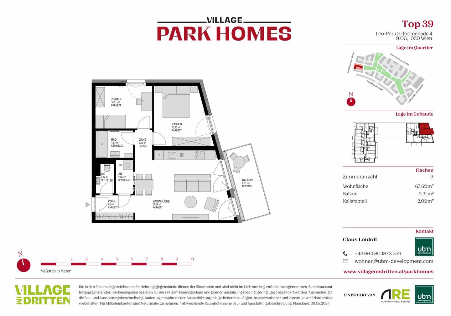 „Village im Dritten – PARK HOMES“ Bezugsfertige 3-Zimmer Eigentumswohnung mit Balkon (Erstbezug!) Top 39