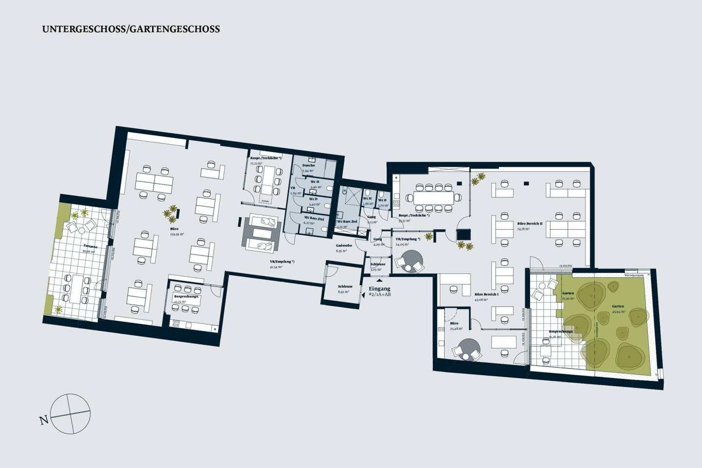 Generous office space with garden and terraces, 470.85 m² space for creative work environments for rent
