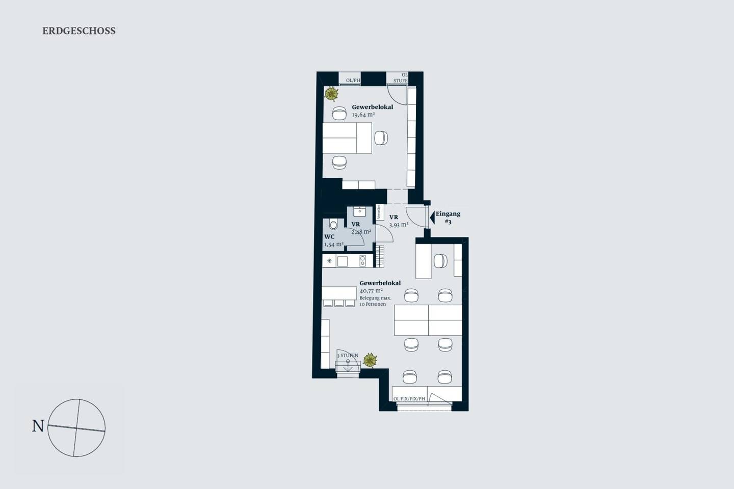 Two separate commercial spaces with ancillary areas for rent at Campus Apfelbaum 1170 Vienna