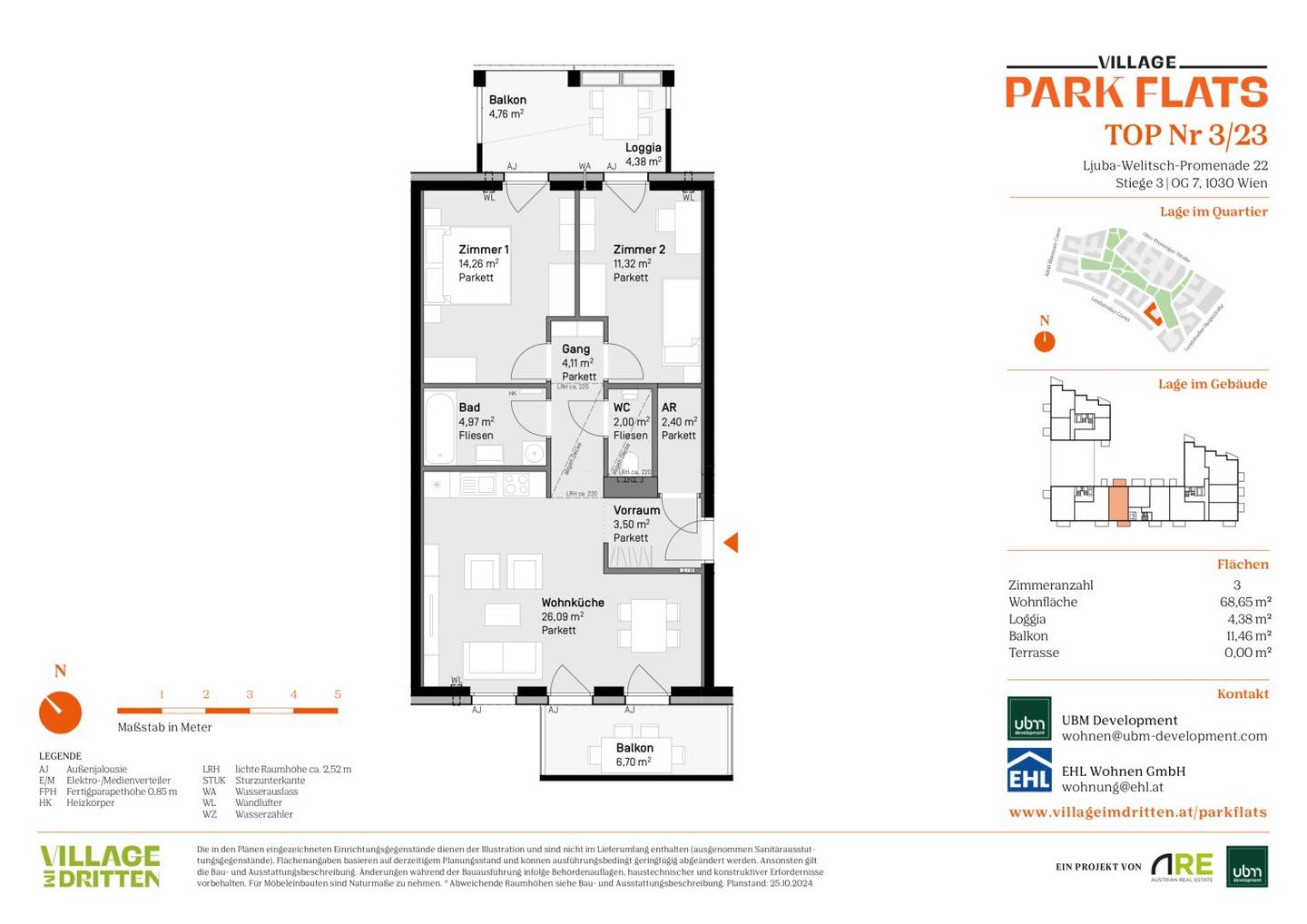 „Village im Dritten – PARK FLATS“ - Provisionsfreie 3-Zimmer Wohnung mit  Balkon (Erstbezug!)